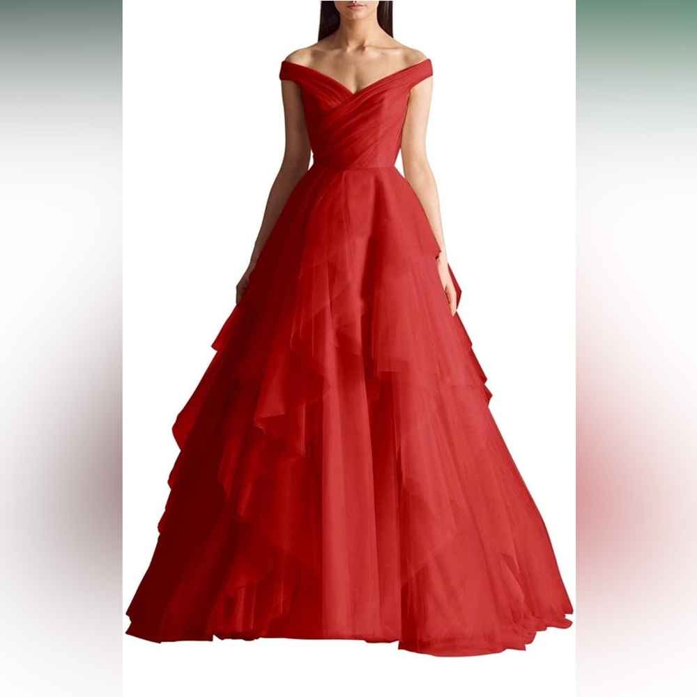 Women's Off Shoulder Formal Evening Gown Tiered Tulle Prom‎ Quinceanera Size 6